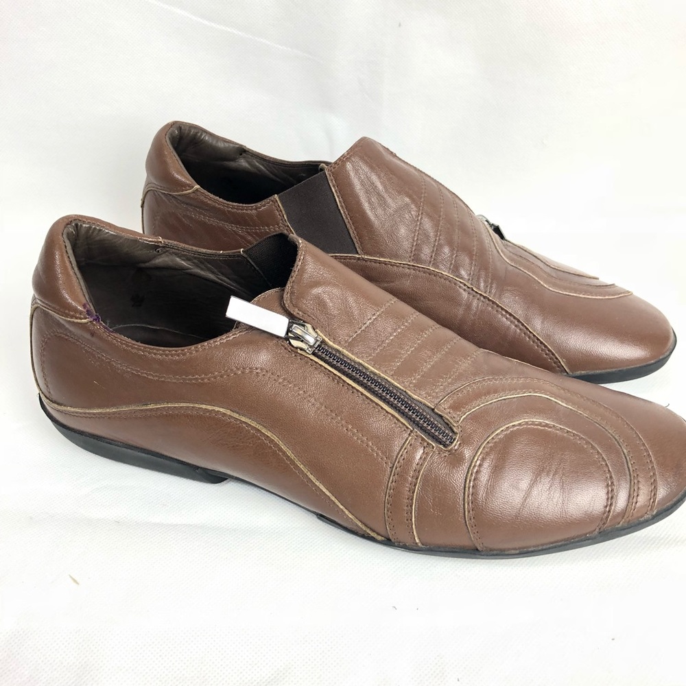 Roberto Botticelli Mens Brown Leather Zip Loafers